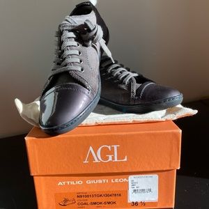 AGL brown sneakers with laquer teep, size 6.5. Worn once